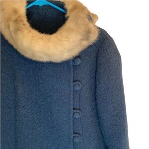 Vintage Long Wool Coat Faux Fur Collar Mid Century Women Winter Jacket Forstmann
